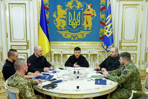 Ukraine's President Zelenskiy speaks during a meeting with the media in Kyiv