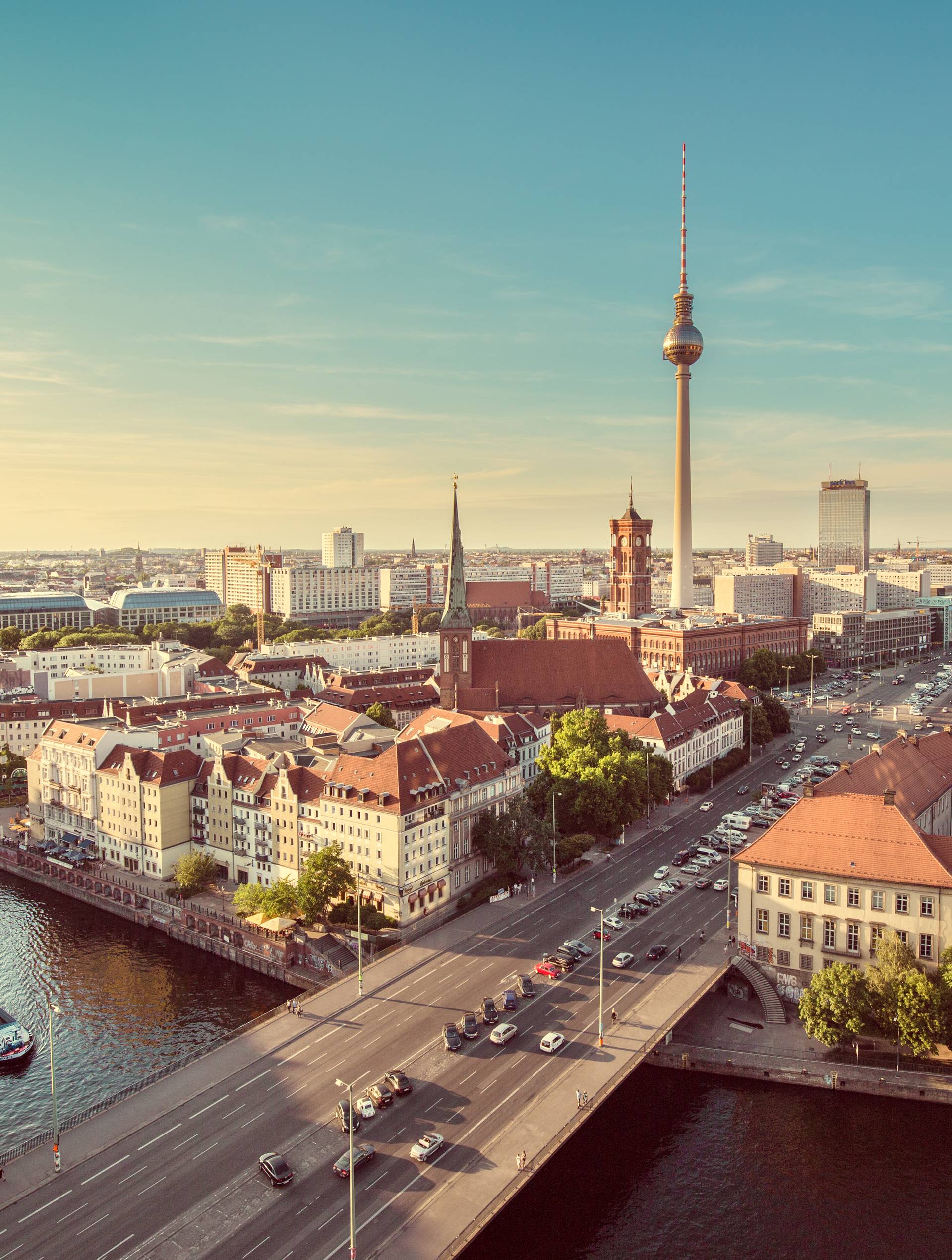 Berlin skyline with Spree river in summer, Germany