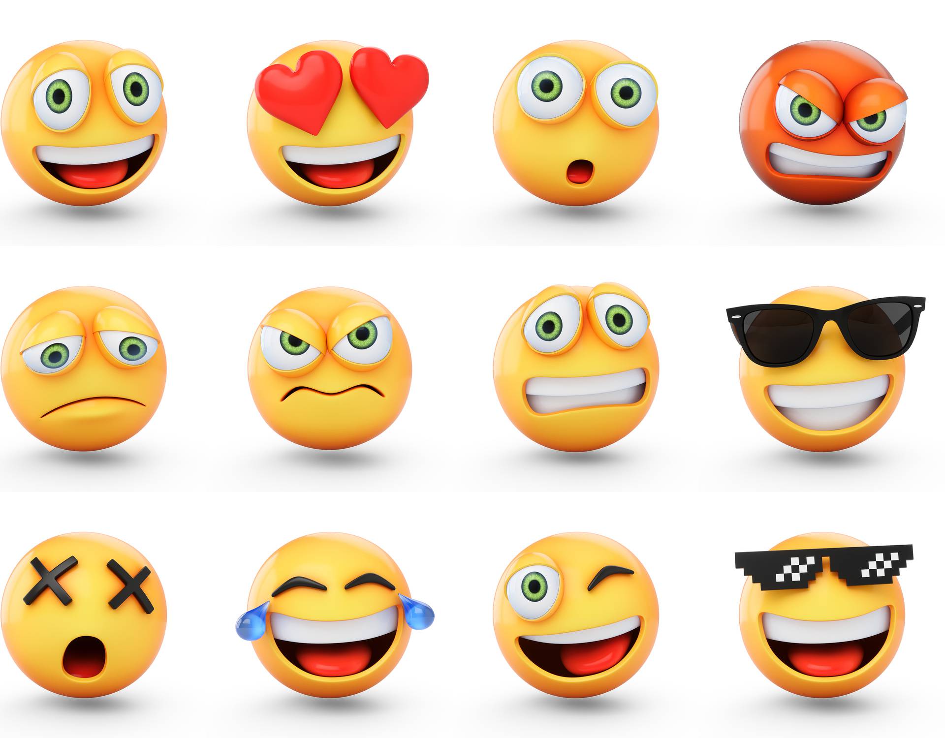 3D Rendering set of emoji isolated on white