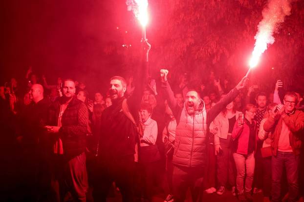 Demonstrators protest to mark the first anniversary of the fatal November 2024 Novi Sad railway station canopy collapse, in Novi Sad