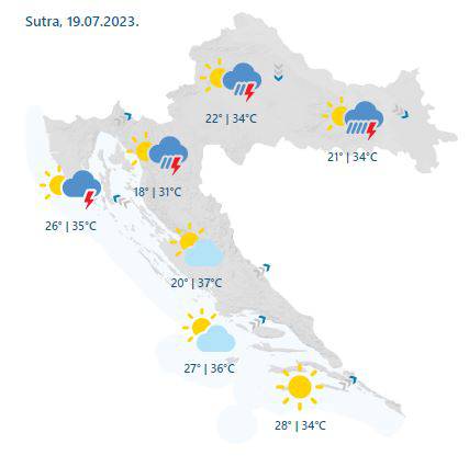 Još se danas pržimo na 40 °C, a onda nagla promjena vremena! Ponegdje moguće i jače oluje