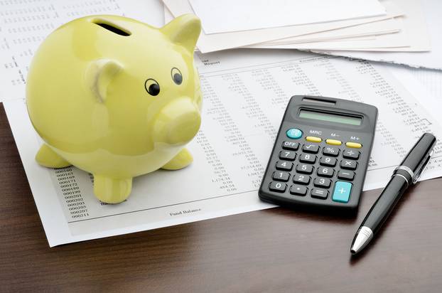 Piggy,Bank,With,Calculator,And,Business,Reports