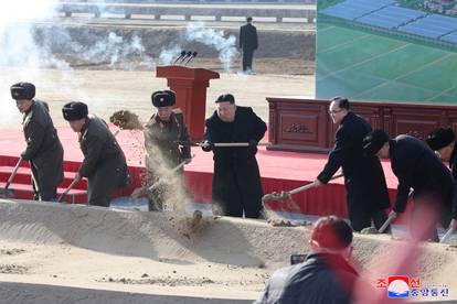 North Korean leader Kim Jong Un attends the groundbreaking ceremony for Kangdong Greenhouse Farm, in Pyongyang