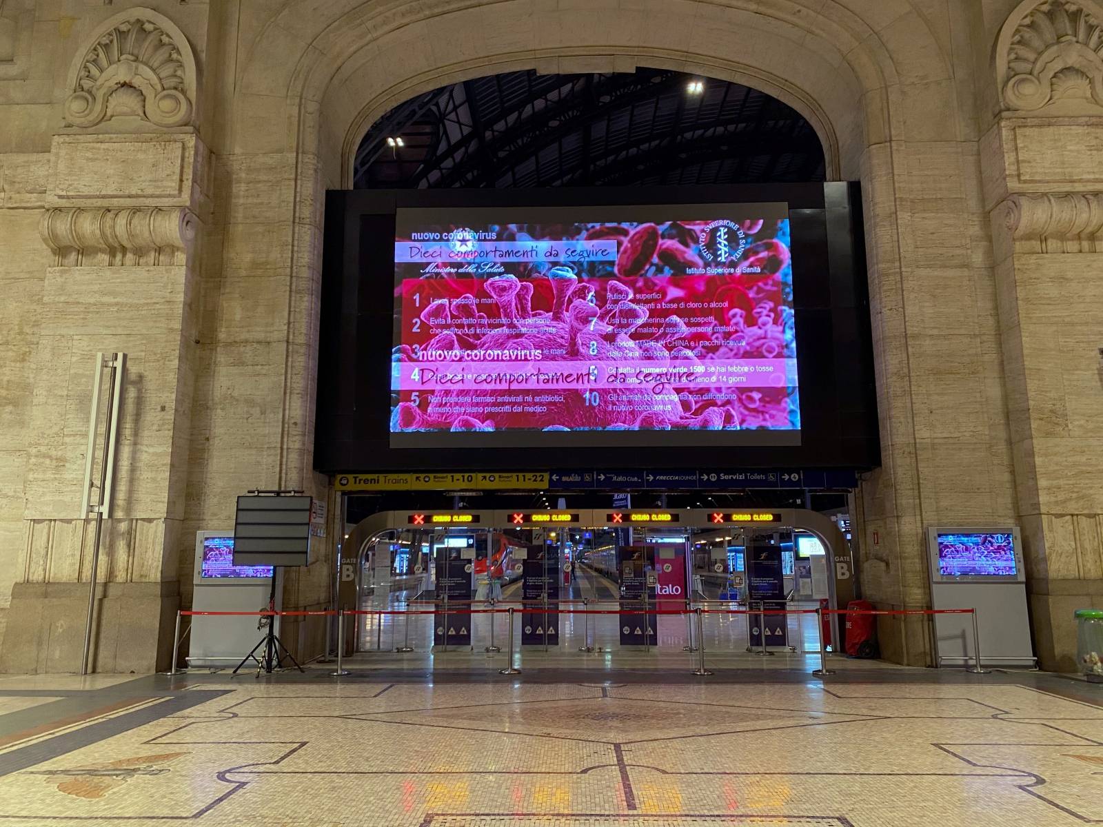 Closed gates are seen at Milan's main train station as Italian authorities prepare to lock down Lombardy to prevent the spread of the highly infectious coronavirus in Milan