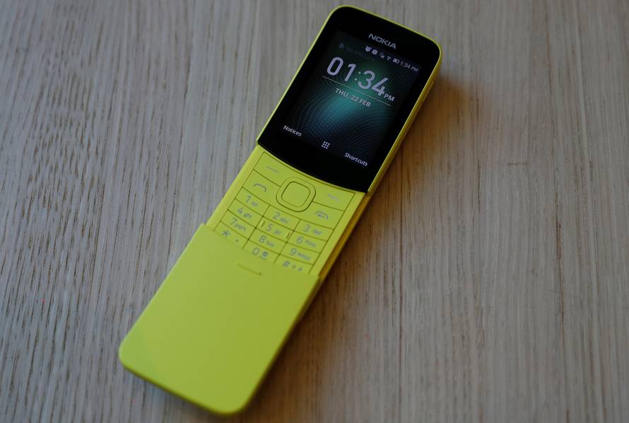 The Nokia 8110 Feature phone is seen at a pre-launch event in London
