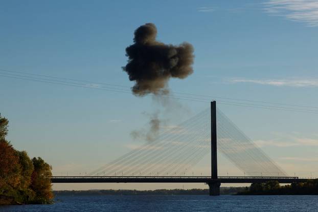 Russian drone attacks a bridge in Kyiv