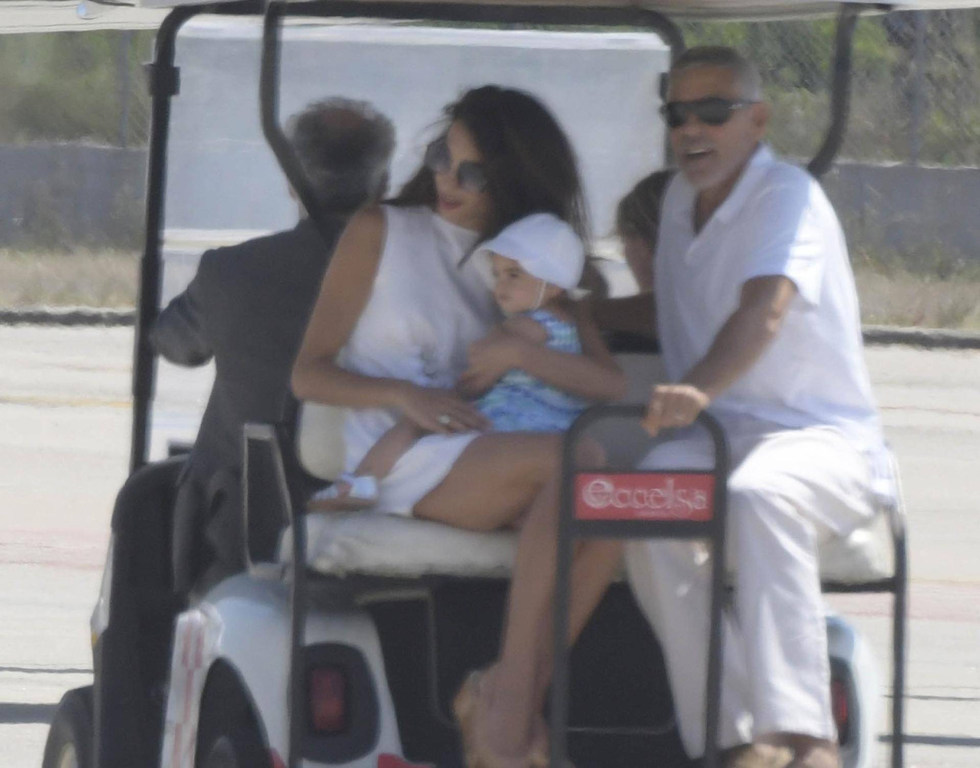 George Clooney departing from Olbia with wife Amal and the twins