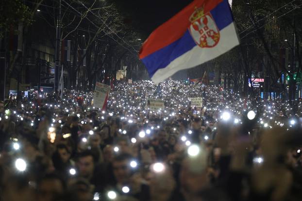 Protest over the fatal November 2024 Novi Sad railway station roof collapse, in Belgrade