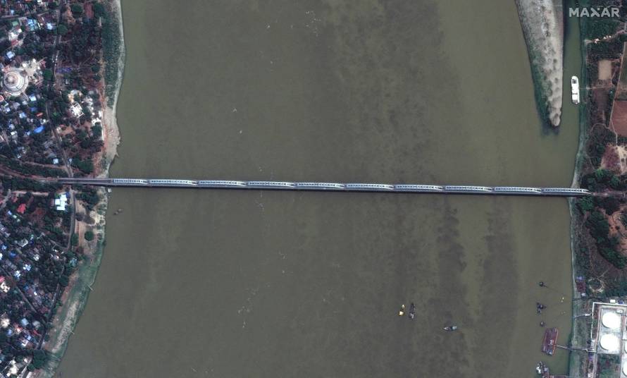 A satellite image shows the Inwa Bridge in Mandalay