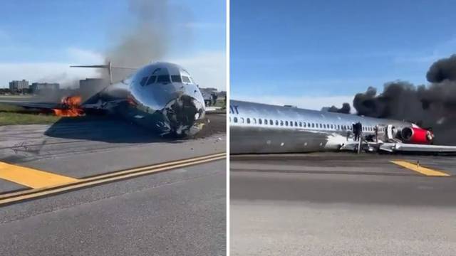 Avionu u SAD-u otkazao kotač, sletio je na pistu i zapalio se