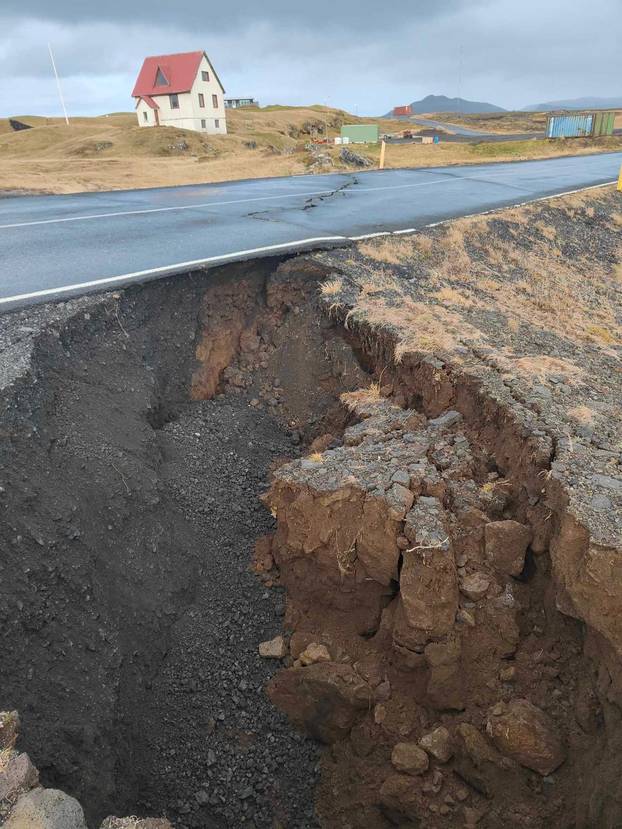 Cracks emerge on a road due to volcanic activity near Grindavik