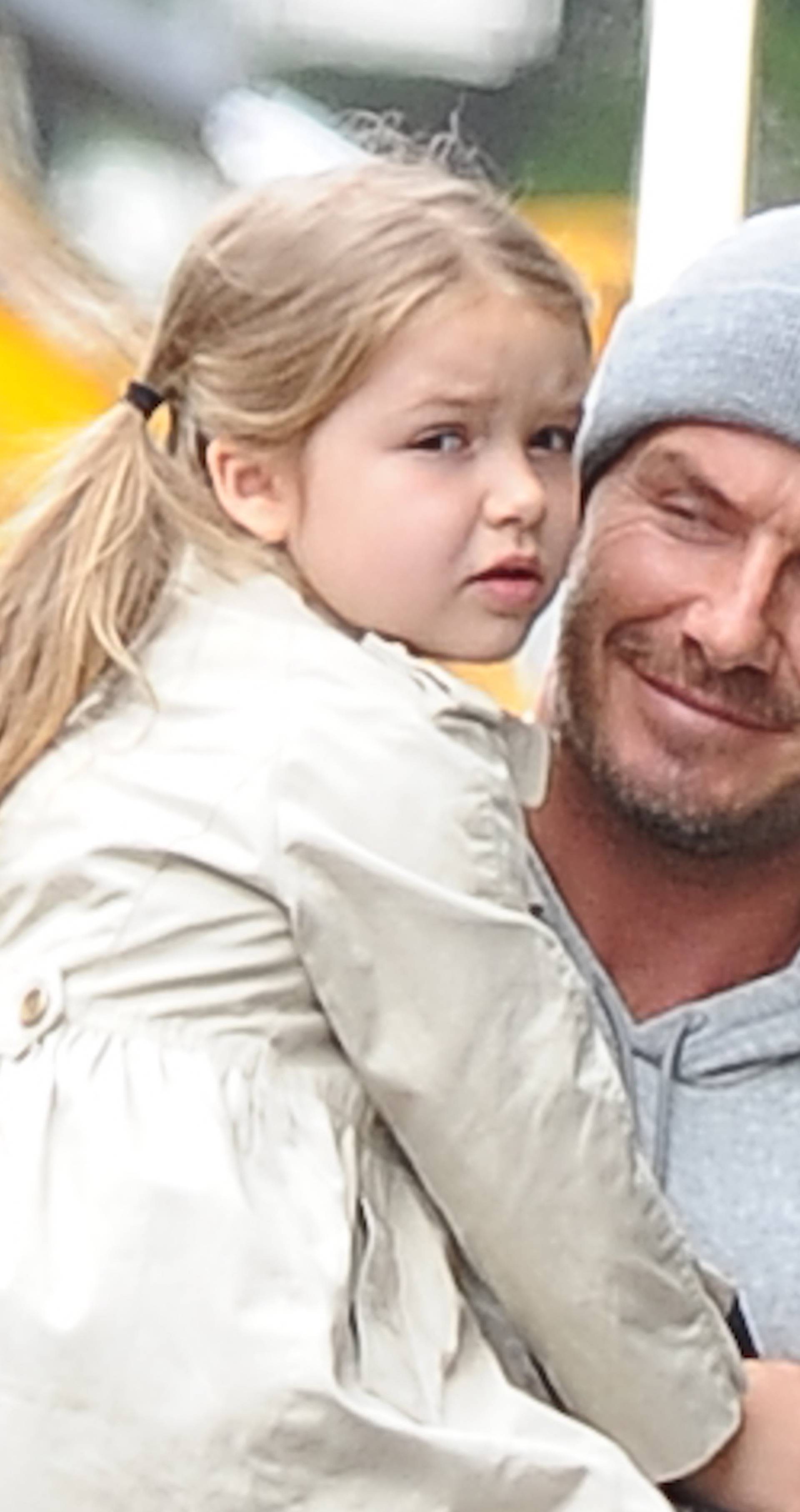 EXCLUSIVE David Beckham, Harper & Brooklyn Beckham are seen out at Grainger & Co restaurant in Notting Hill today, david looked happy with the kids as he treated them to Lunch, David was seen taking off on