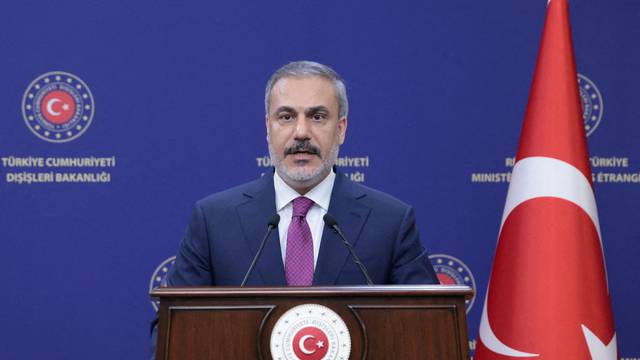 FILE PHOTO: Turkish FM Fidan speaks during a press conference in Ankara