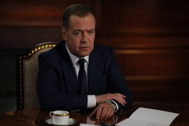 Dmitry Medvedev attends an interview in the Moscow region
