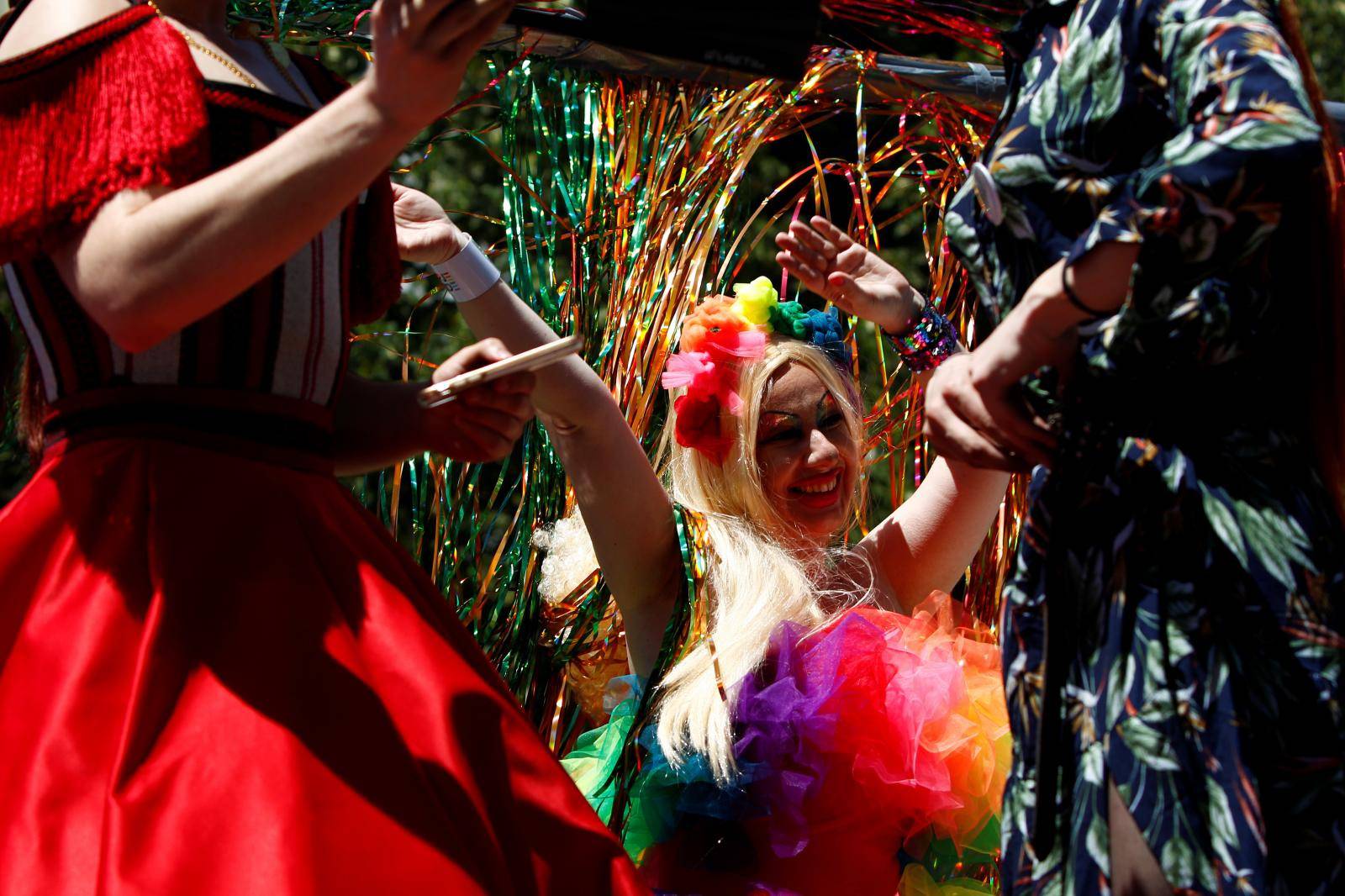 People take part in the first Gay Pride parade in Skopje