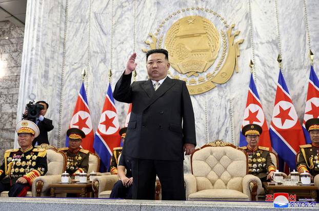 The civil defense military parade commemorating the 75th anniversary of the founding of the Democratic People's Republic of Korea is held in Pyongyang