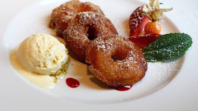 Portion of deep fried battered sweet apple rings