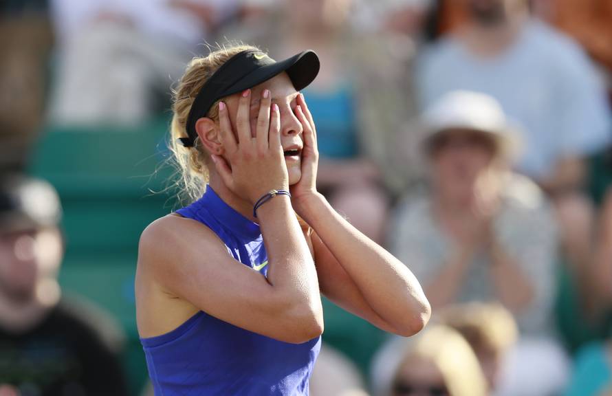 Croatia's Donna Vekic celebrates winning the final against Great Britain's Johanna Konta