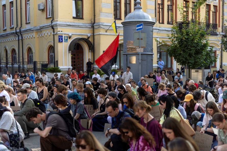 Protest against Ukrainian President Zelenskiy's decision to replace Fedorov as defence minister, in Kyiv
