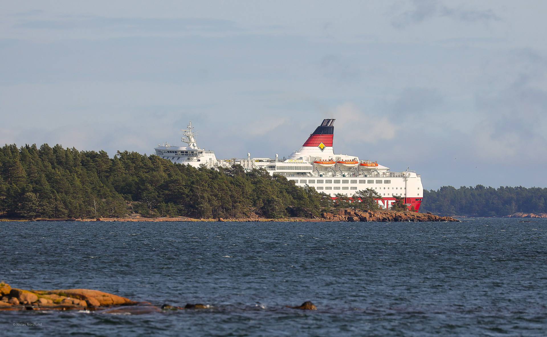 Viking Line's cruiseferry MS Amorella is seen in a stable situation in Foglo