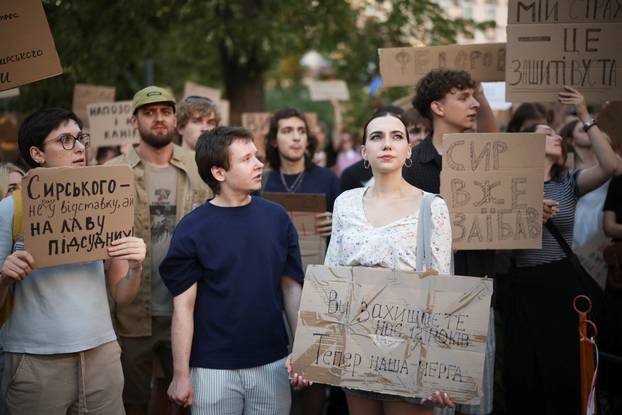 Protest against Ukrainian President Zelenskiy's decision to replace Fedorov as defence minister, in Kyiv