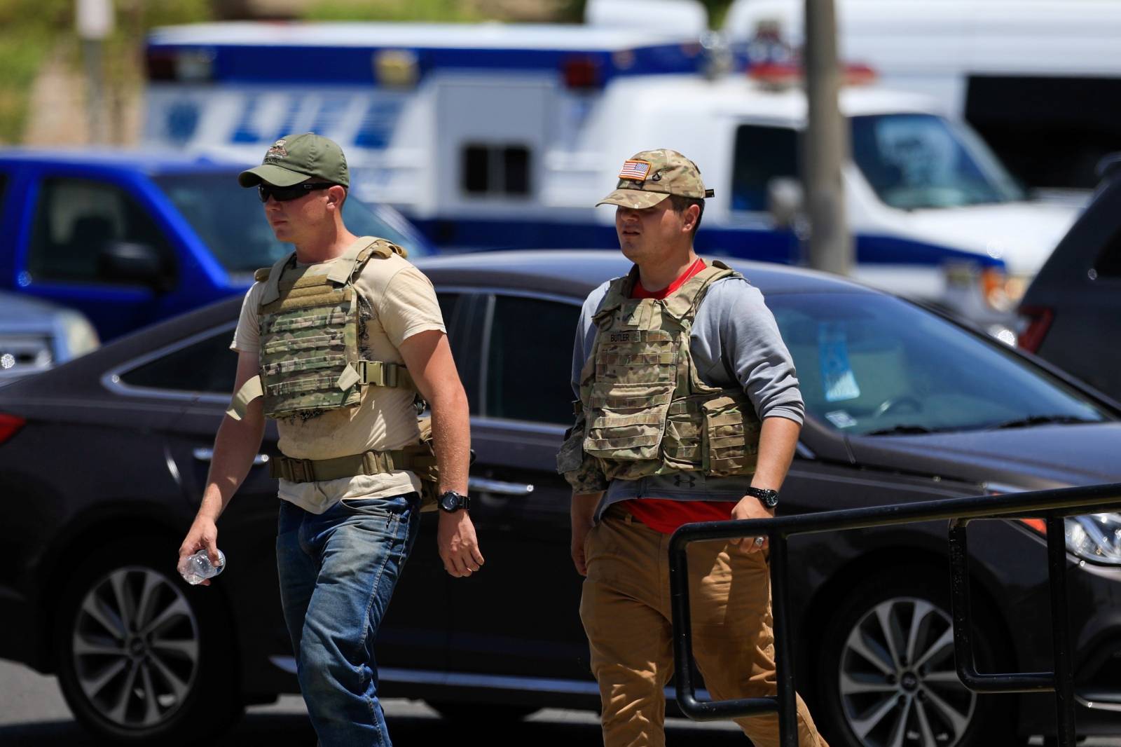 Police arrive after a mass shooting at a Walmart in El Paso