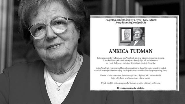 HDZ objavio svoju osmrtnicu za Ankicu Tuđman: 'Hvala Vam od srca jer ste bili oslonac Franji'
