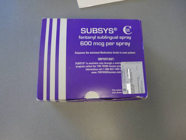 A box of the Fentanyl-based drug Subsys, made by Insys Therapeutics Inc, is seen in an undated photograph provided by the U.S. Attorney
