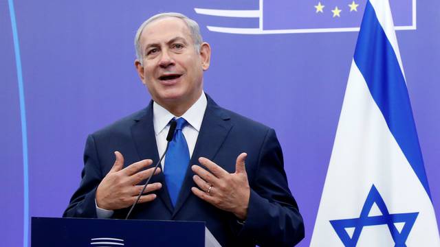 Israel's PM Netanyahu briefs the media in Brussels