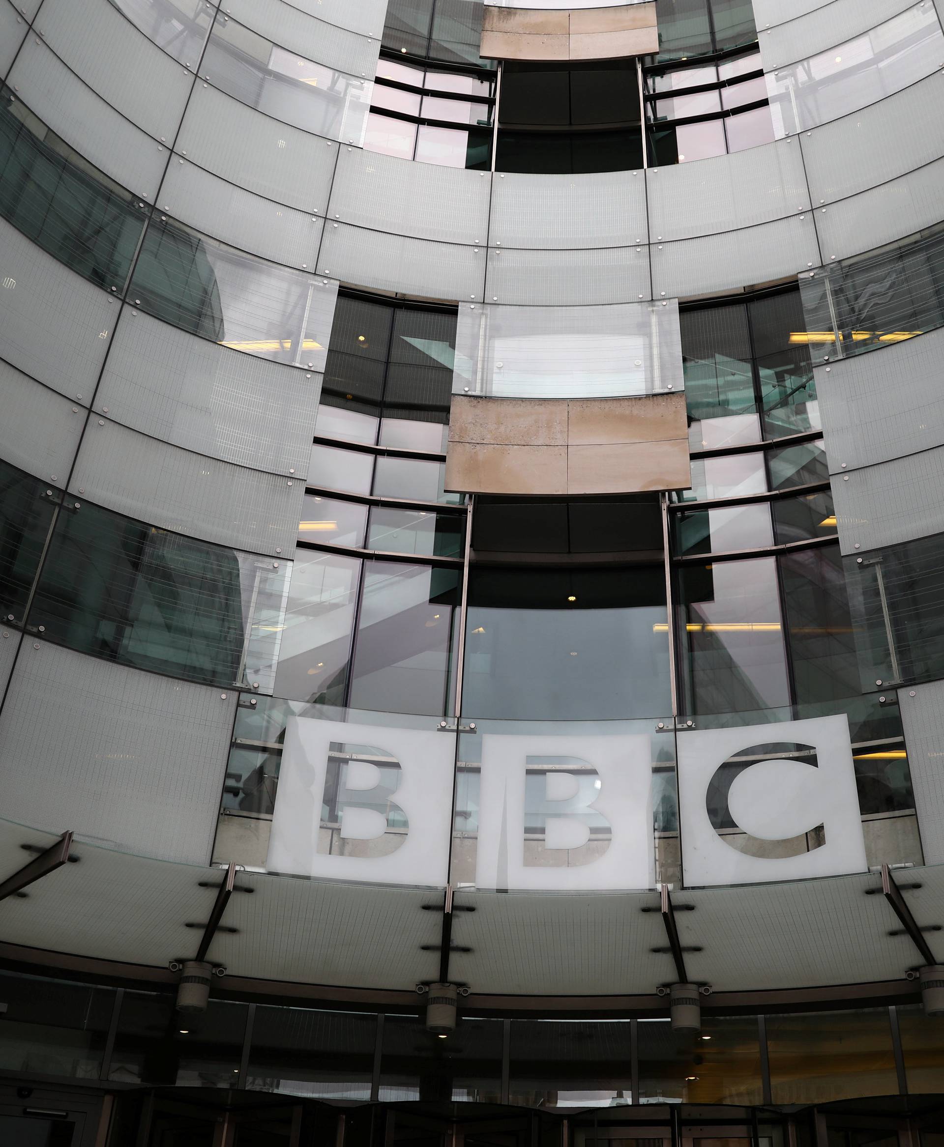 A BBC sign is displayed outside Broadcasting House in London