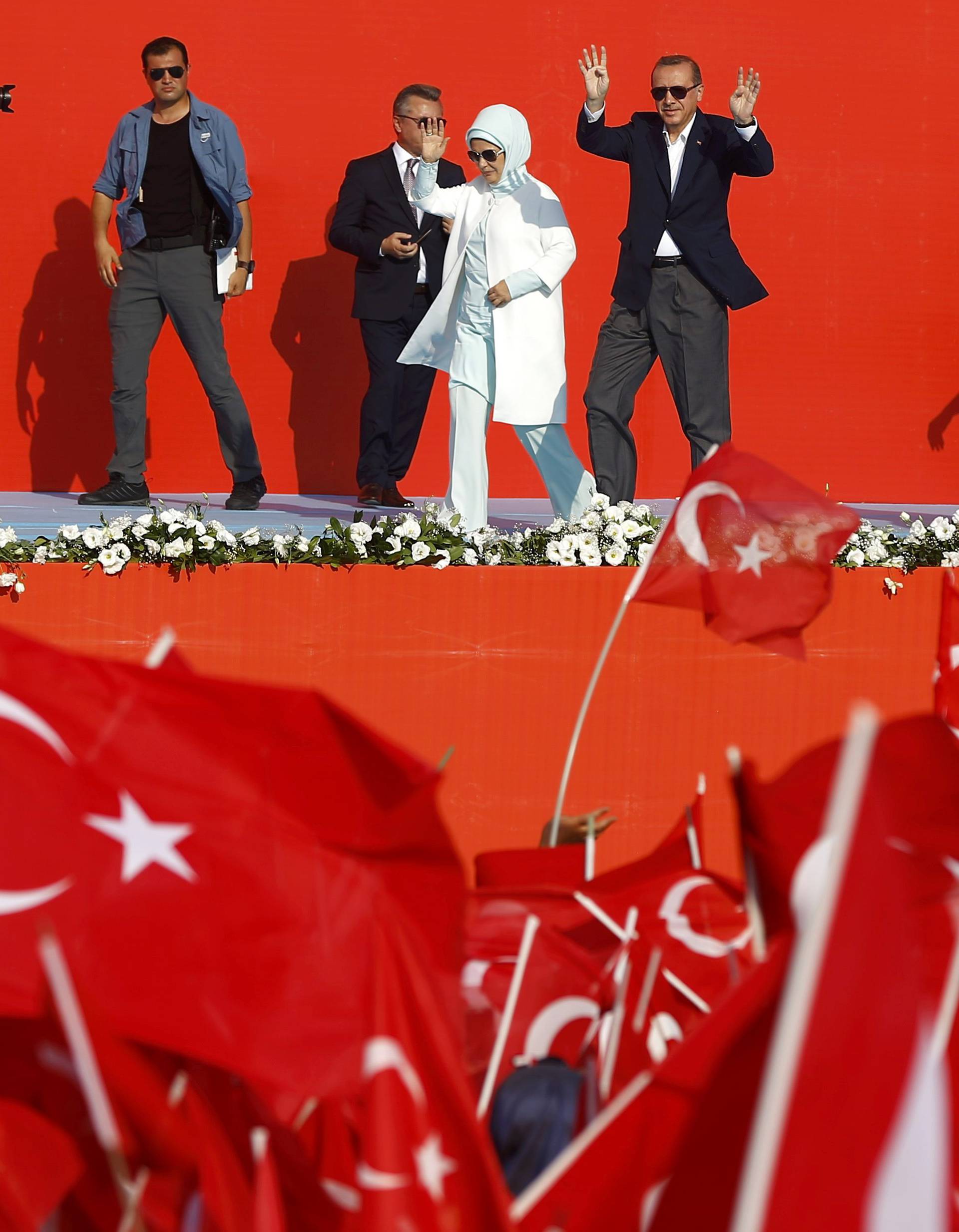 Turkish President Erdogan and his wife  Emine Gulbaran attend Democracy and Martyrs Rally in Istanbul