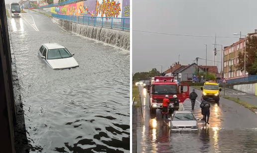 VIDEO Posljedice nevremena: U Slavonskom Brodu automobil je zaglavio ispod nadvožnjaka