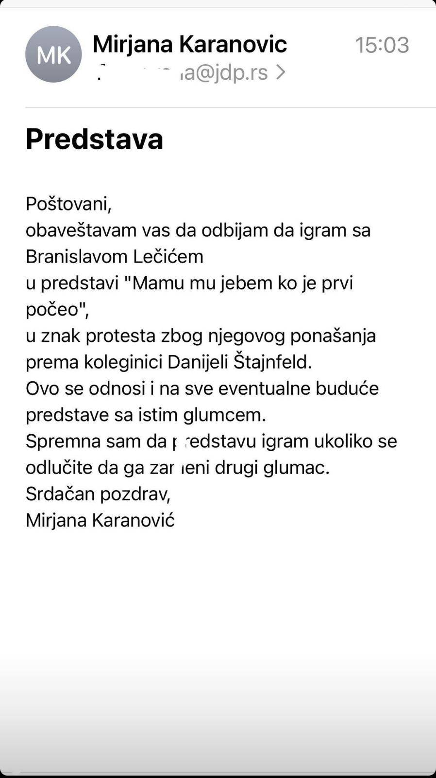 Glumačka diva bivše Jugoslavije odbila glumiti u predstavi s Lečićem nakon svih optužbi