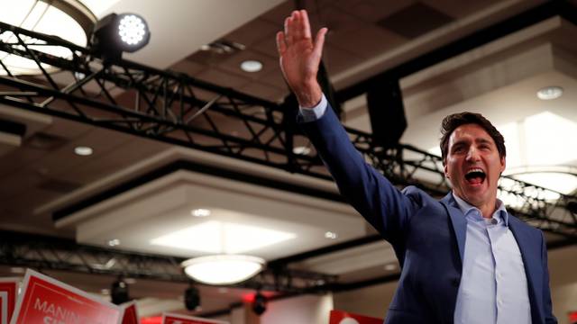 Liberal leader and Canadian Prime Minister Justin Trudeau attends a rally during an election campaign visit to Mississauga