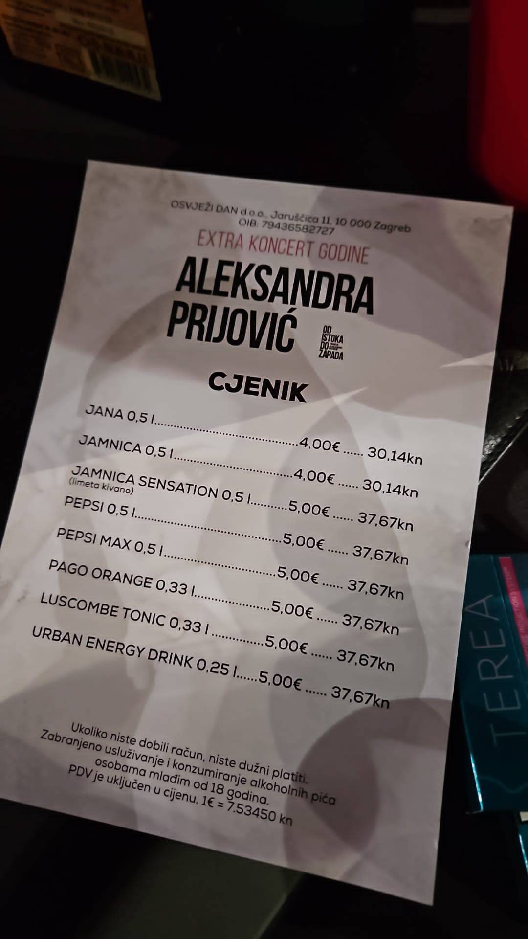 Ovo su cijene pića na koncertu pjevačice Aleksandre Prijović