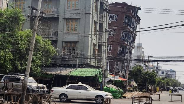 Aftermath of a strong earthquake in Myanmar