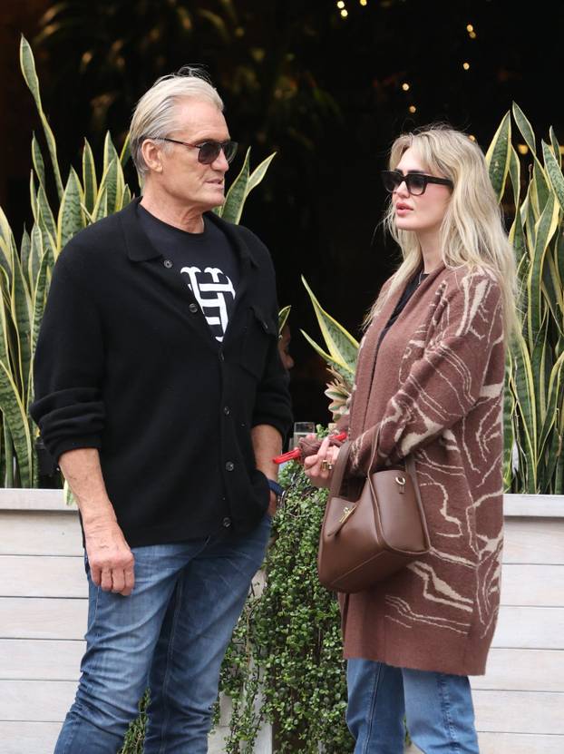 EXCLUSIVE: Rare sighting of Dolph Lundgren seen leaving lunch at Avra with daughters Ida and Greta along with wife Emma after promoting his Hard Cut Vodka in stores