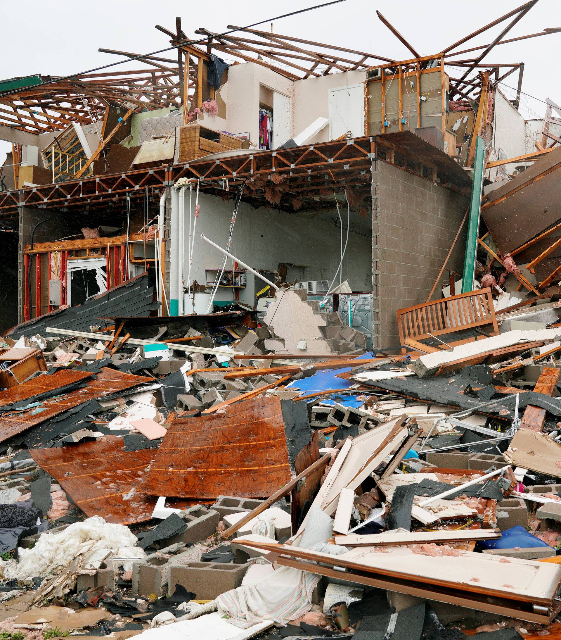 A condominium complex is reduced to rubble after Hurricane Harvey struck in Rockport