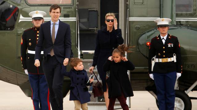 Ivanka Trump and her family arrive aboard the Marine One helicopter with the president to board Air Force One at Joint Base Andrews, Maryland