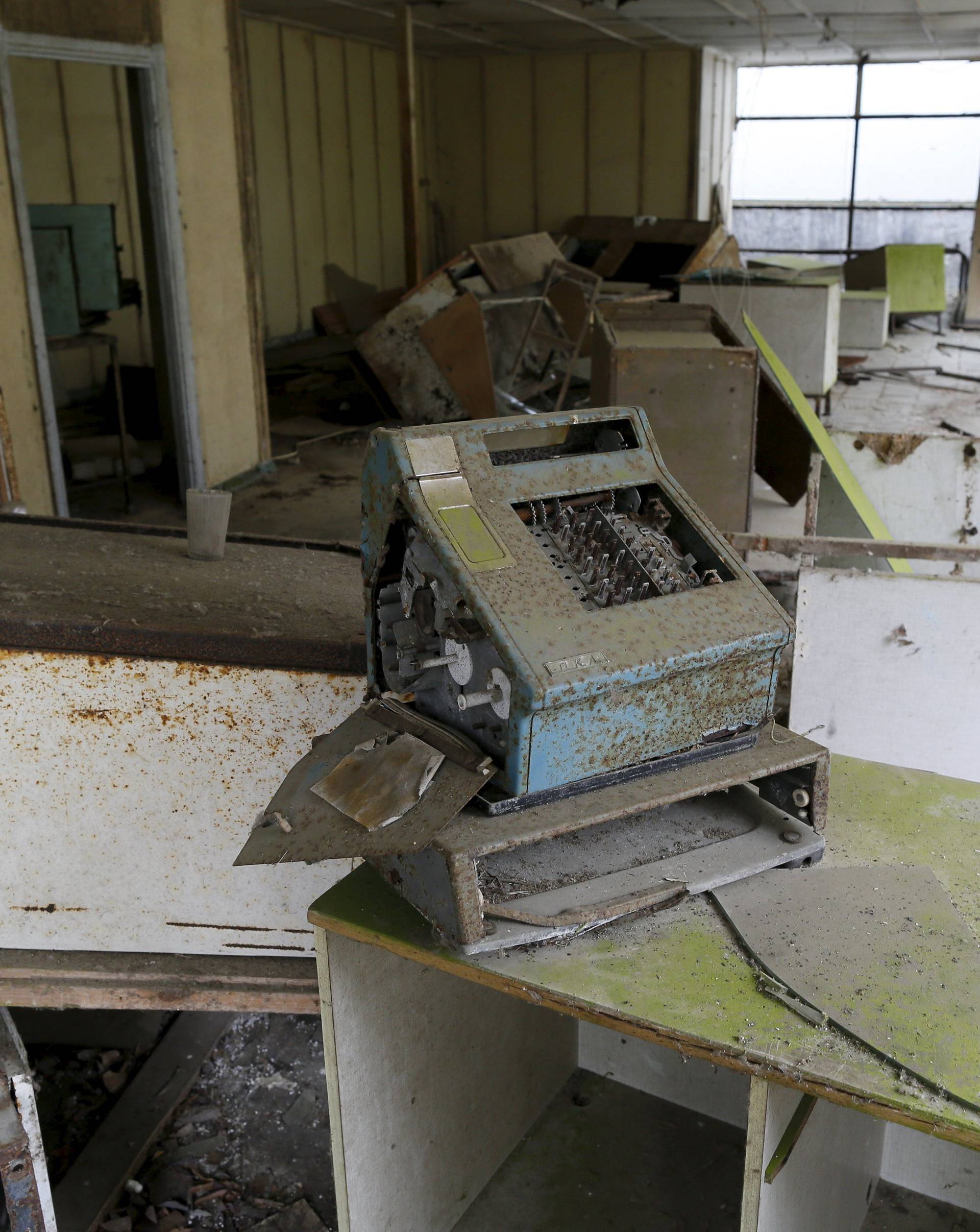 An interior view of a store in the abandoned city of Pripyat near the Chernobyl nuclear power plant in Ukraine