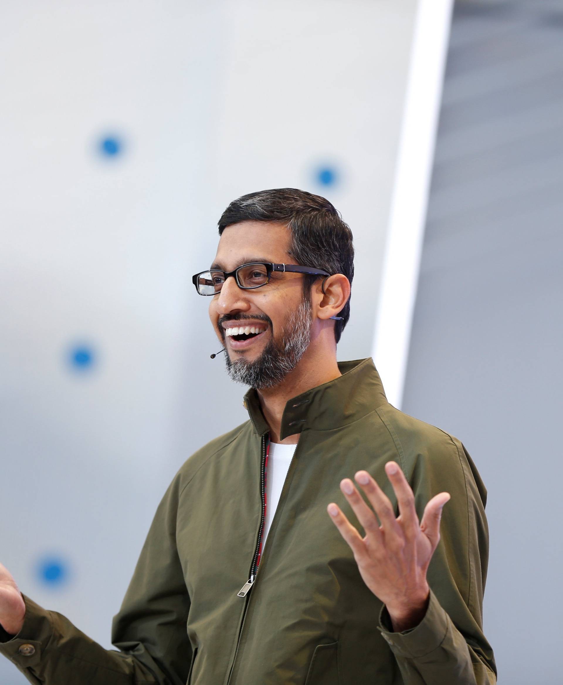 Google CEO Sundar Pichai speaks onstage during the annual Google I/O developers conference in Mountain View