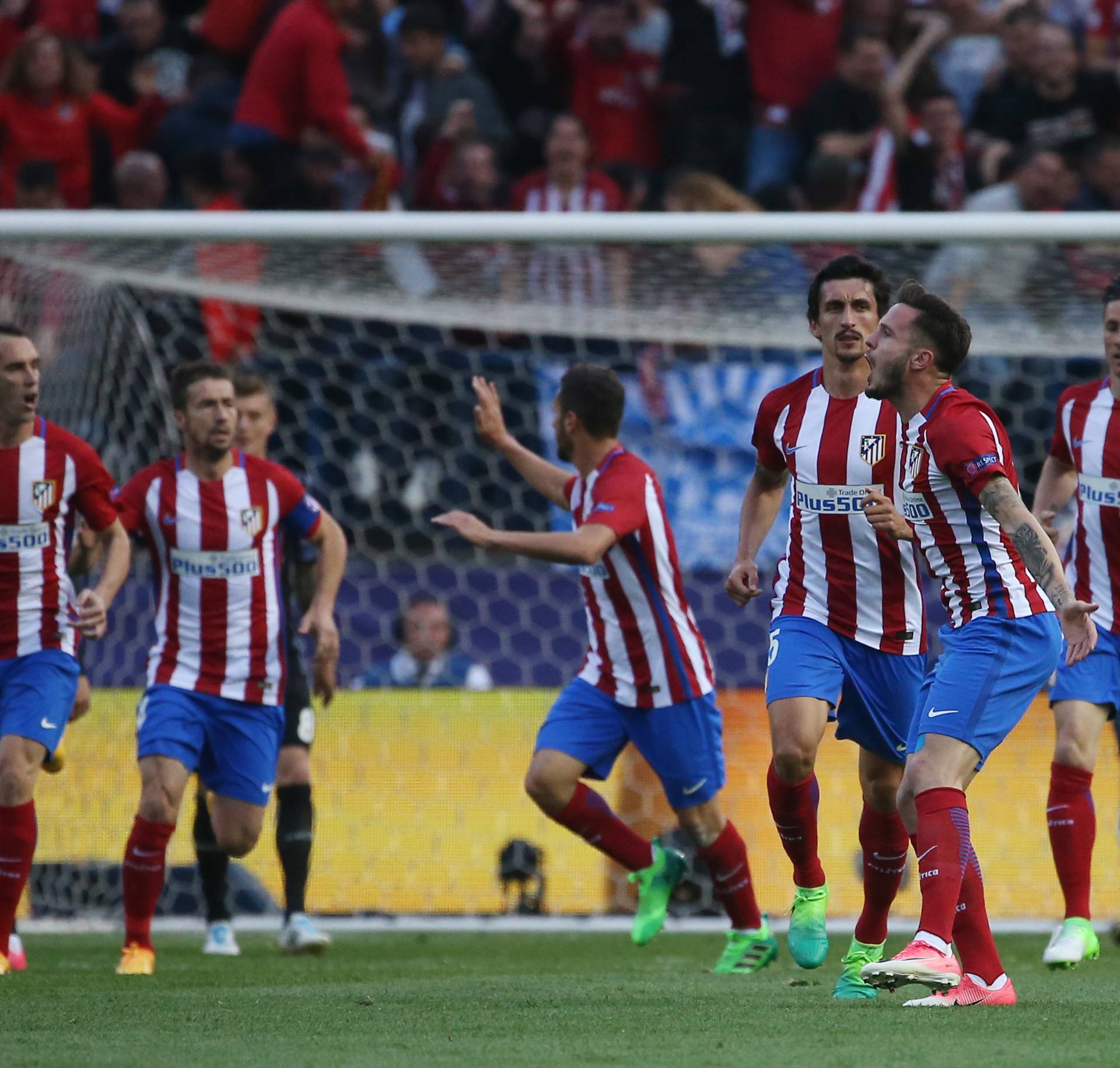 Atletico Madrid's Saul Niguez celebrates scoring their first goal