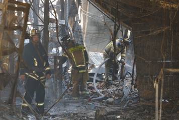 Hypermarket destroyed by fire following drone strike in Donetsk