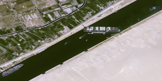 Satellite image shows stranded container ship Ever Given ran around in Suez Canal