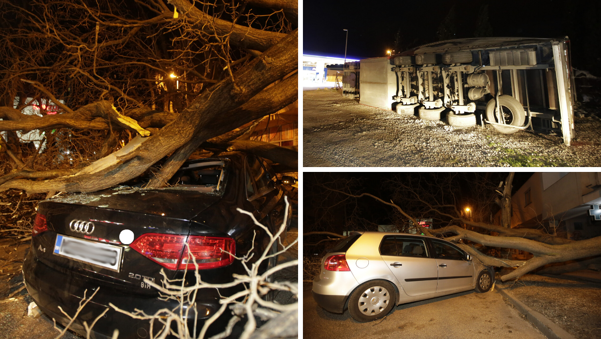 Vjetar poharao Mostar, čupao je  stabla, prevrtao prikolice...