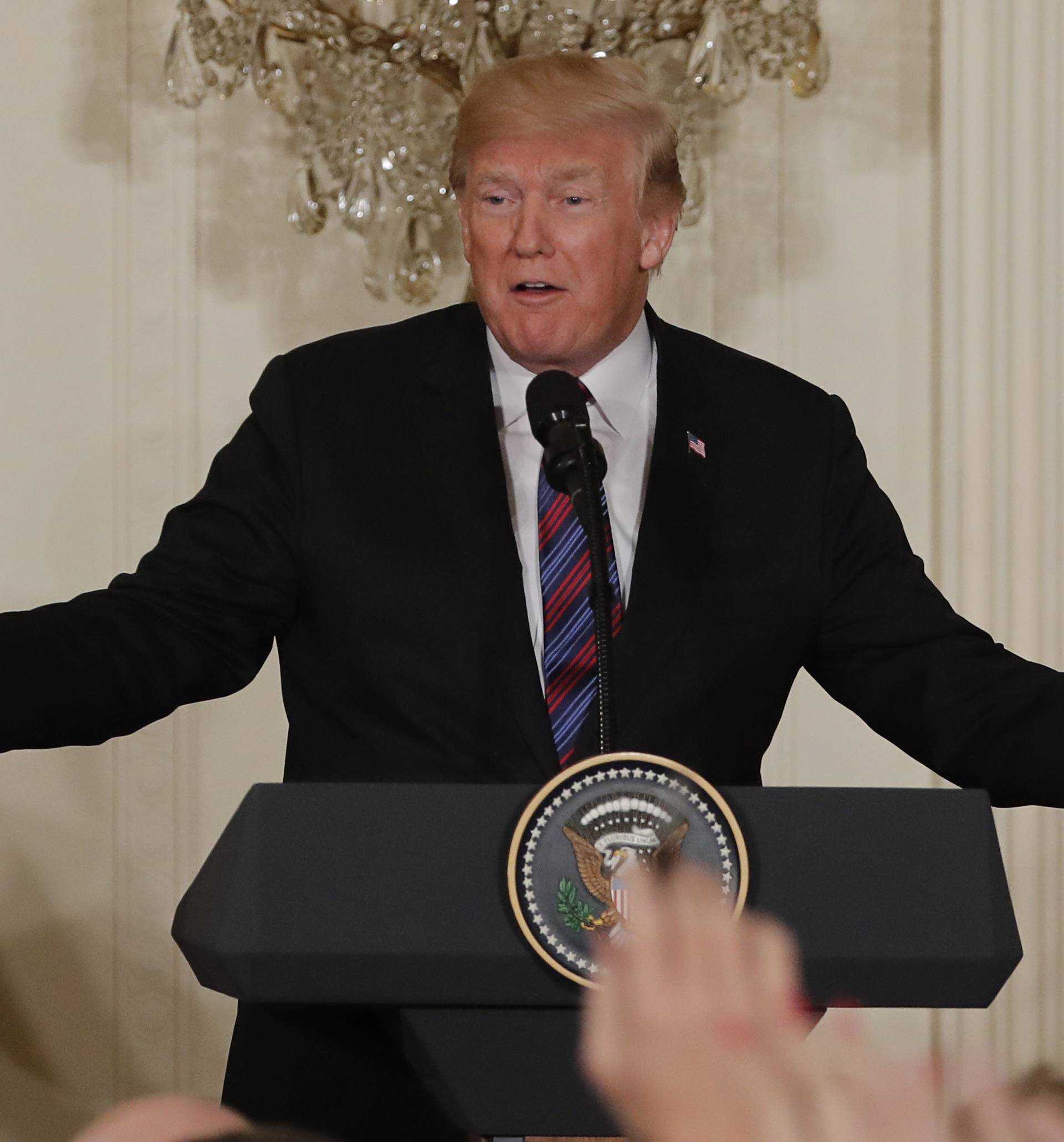 U.S. President Trump speaks during a joint news conference with Baltic leaders at the White House in Washington