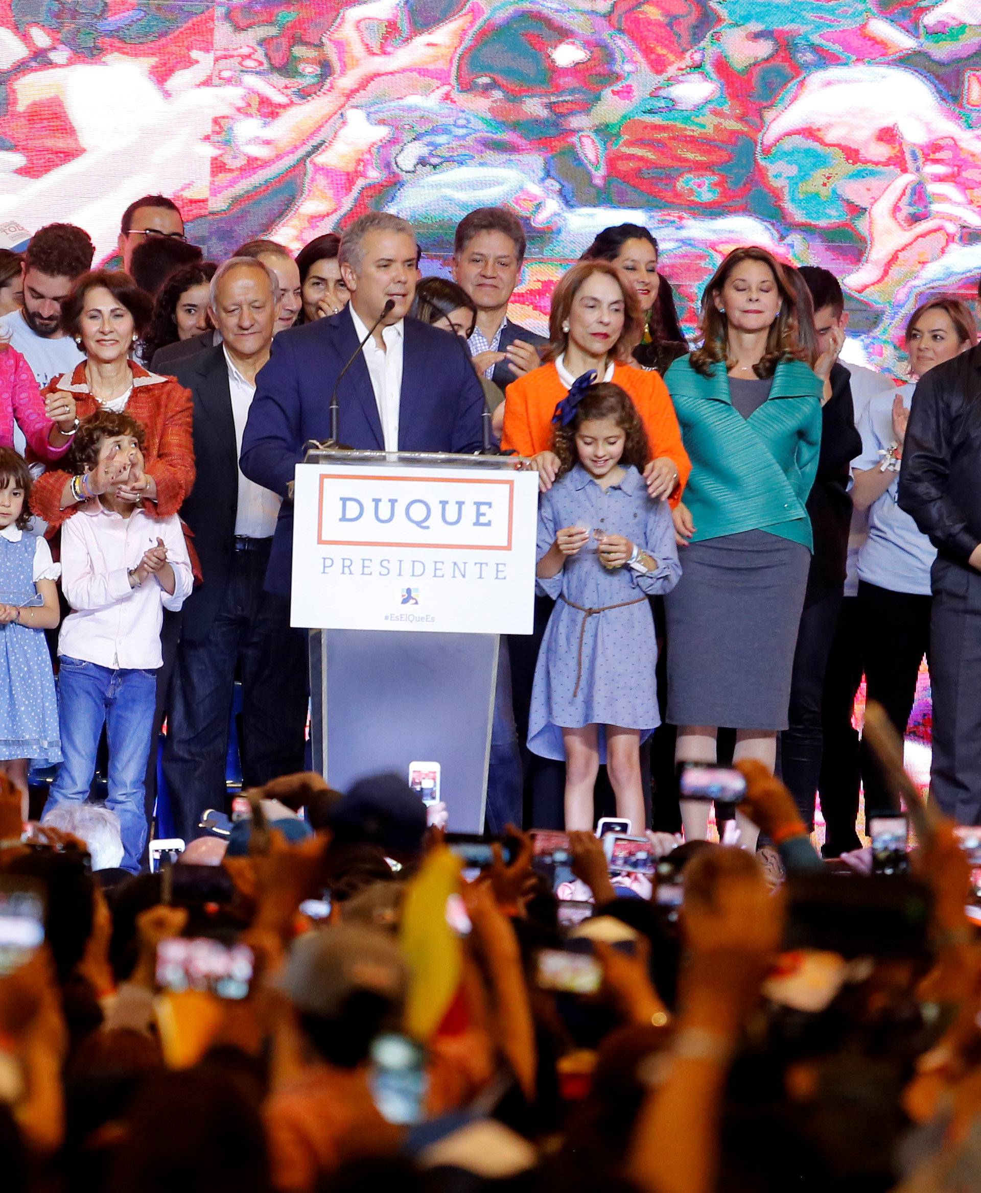 Presidential candidate Duque speaks to supporters after winning the presidential election in Bogota