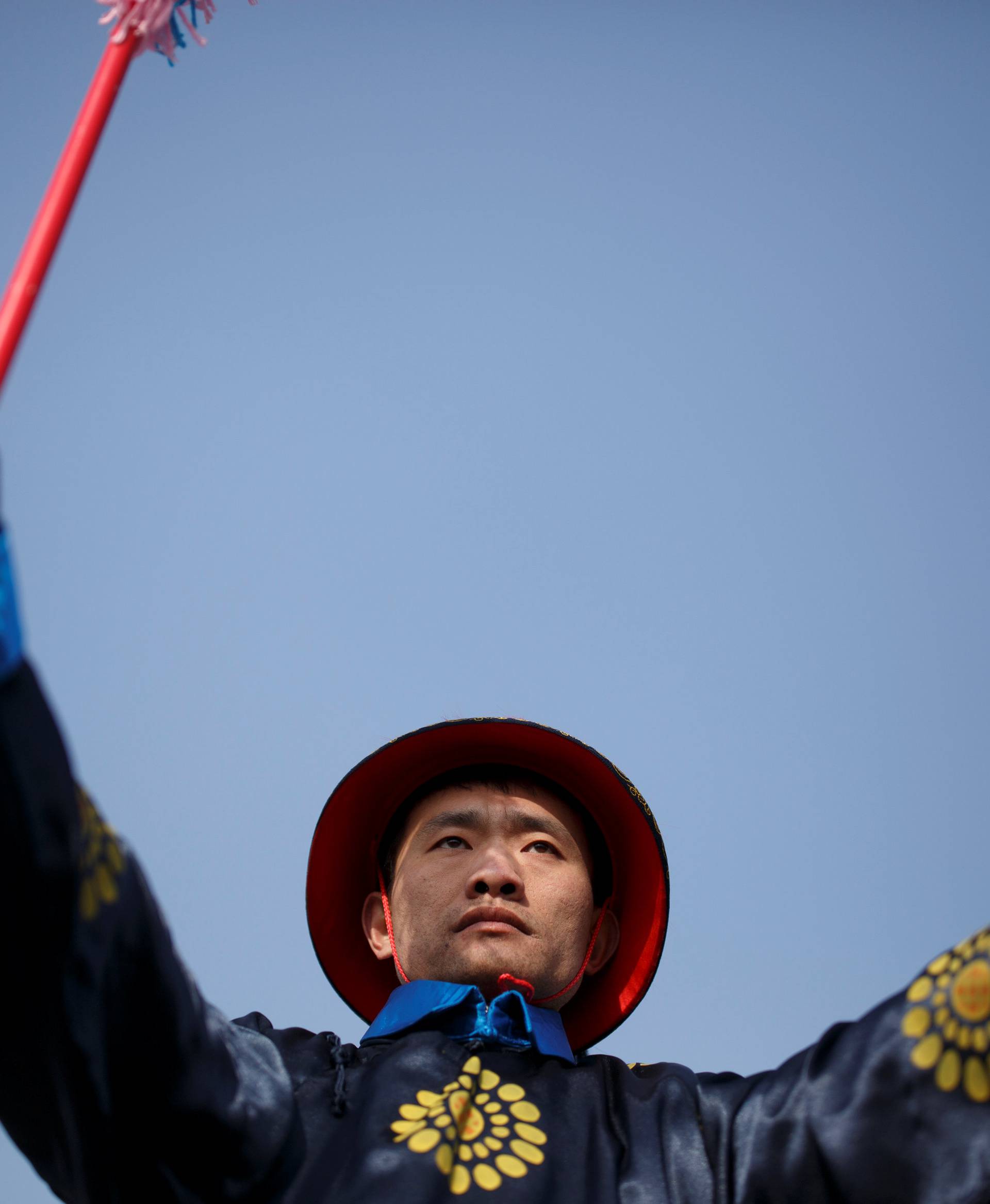 Rehearsal for a Chinese New Year Qing Dynasty ceremony at the Temple of Earth in Ditan Park in Beijing