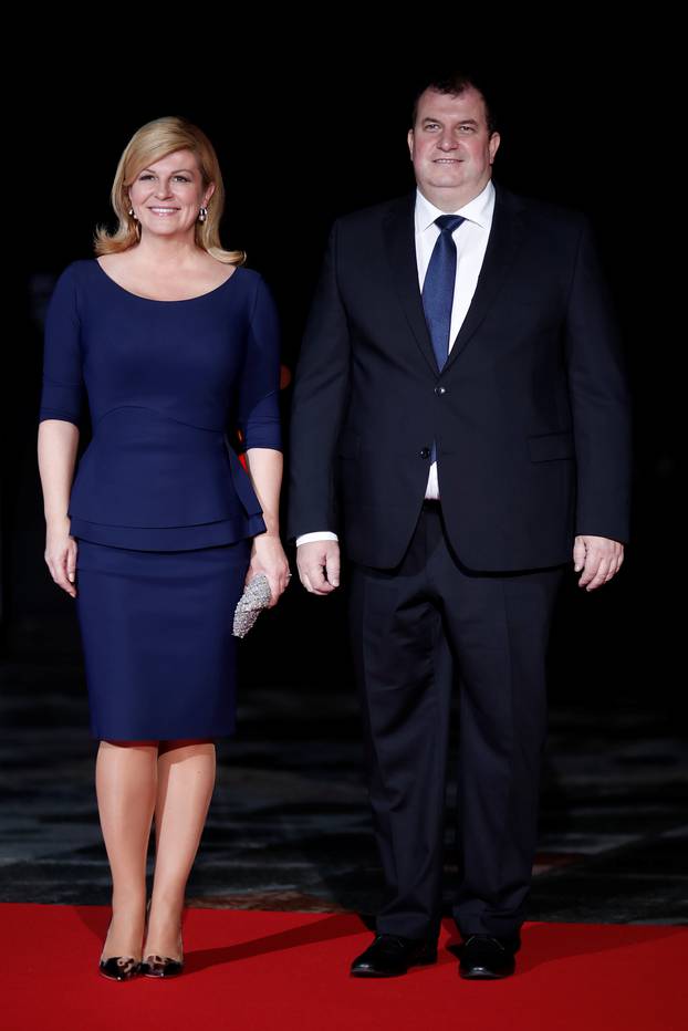 Croatian President Kolinda Grabar-Kitarovic arrives to attend a visit and a dinner at the Orsay Museum in Paris