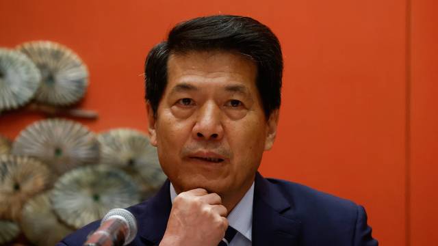 China's Eurasian affairs envoy Li Hui gives a press briefing in Beijing